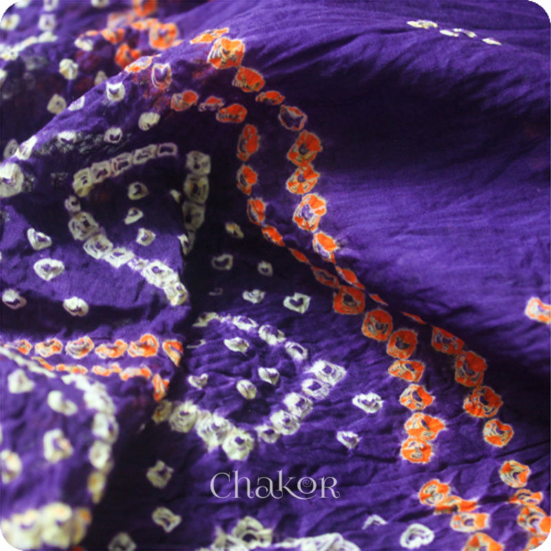 Traditional Purple Bandhani Mul Cotton Saree by Chakor.