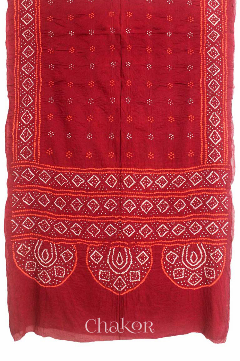 Traditional Red Bandhani Mul Cotton Saree by Chakor.