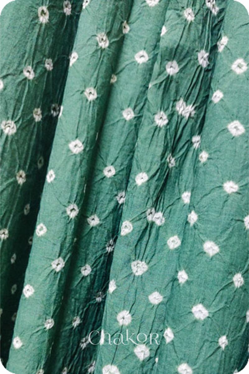 Moss Green Traditional Bandhani Mangalgiri Cotton Saree with zari border and pallu by Chakor.