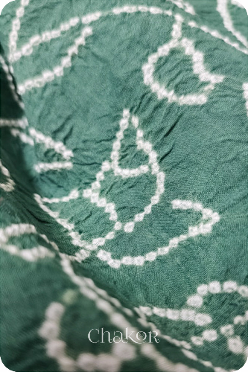 Moss Green Traditional Bandhani Mangalgiri Cotton Saree with zari border and pallu by Chakor.