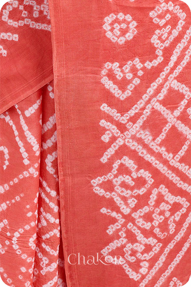 Traditional Peach Bandhani Mul Cotton Saree by Chakor.