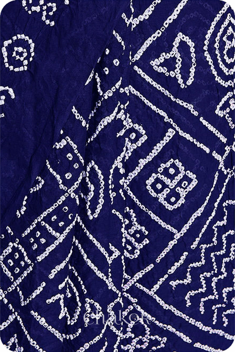 Traditional Navy Bandhani Mul Cotton Saree by Chakor.