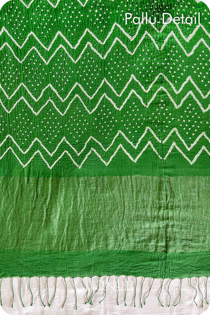 Mehendi Green Bandhani Khadi Cotton Saree for Women's clothing online by Chakor.