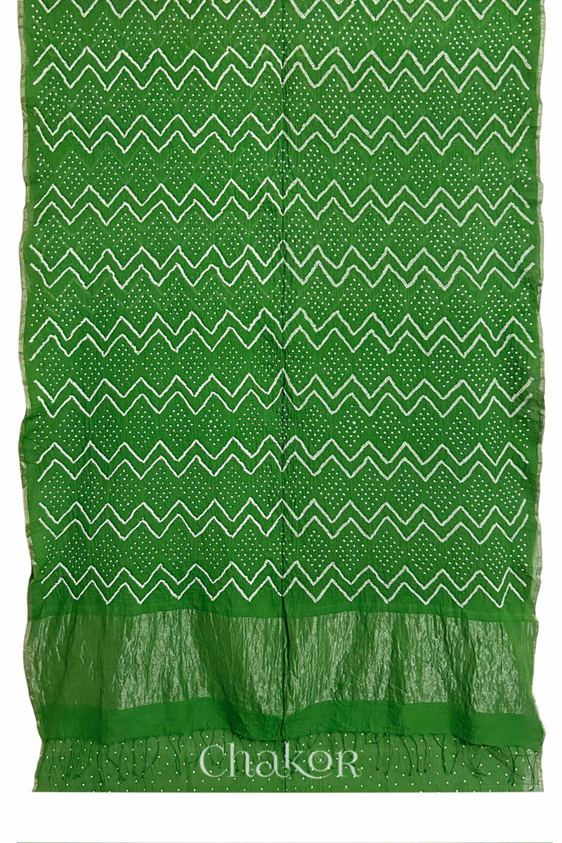 Mehendi Green Bandhani Khadi Cotton Saree for Women's clothing online by Chakor.