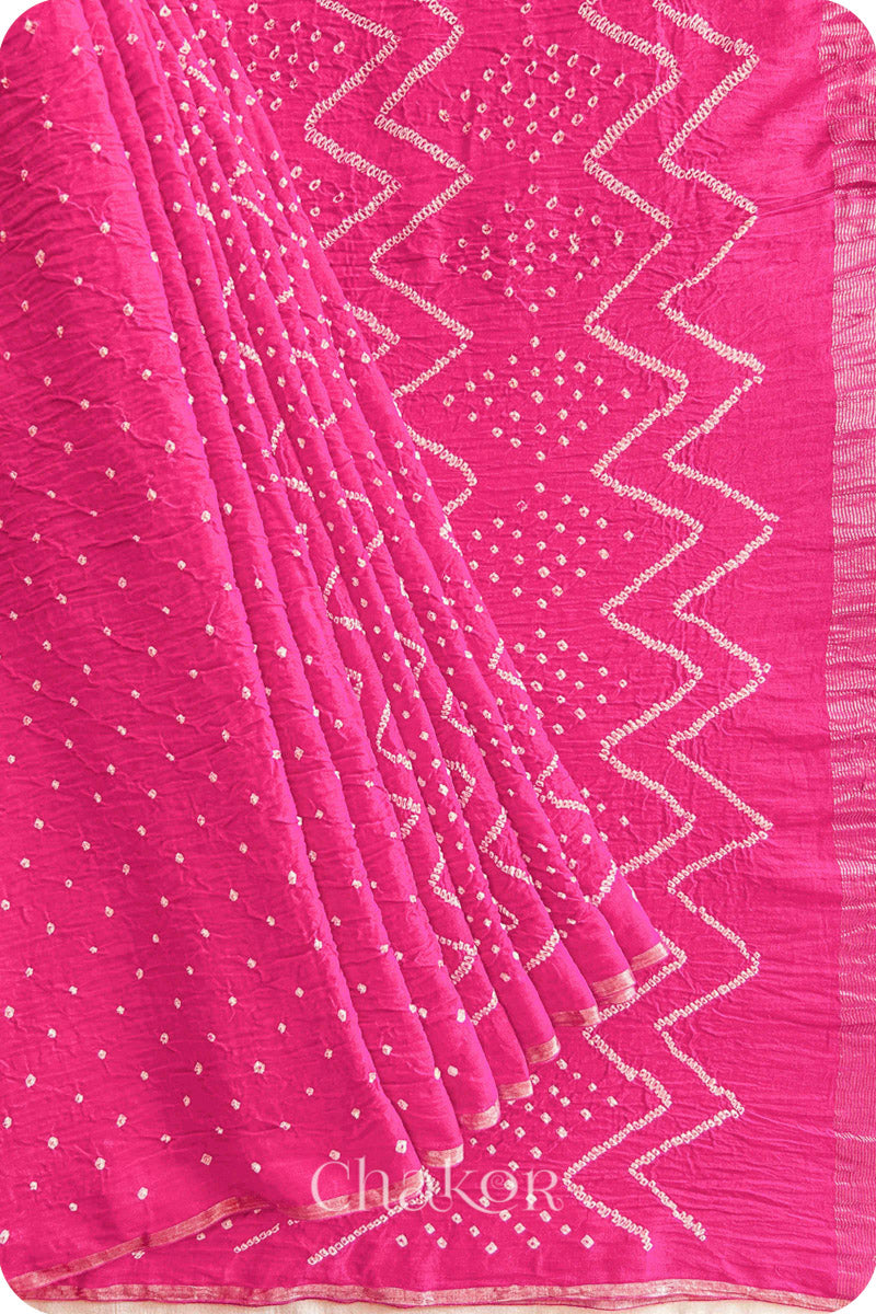 Pink Bandhani Khadi Cotton Saree for Women's clothing online by Chakor.