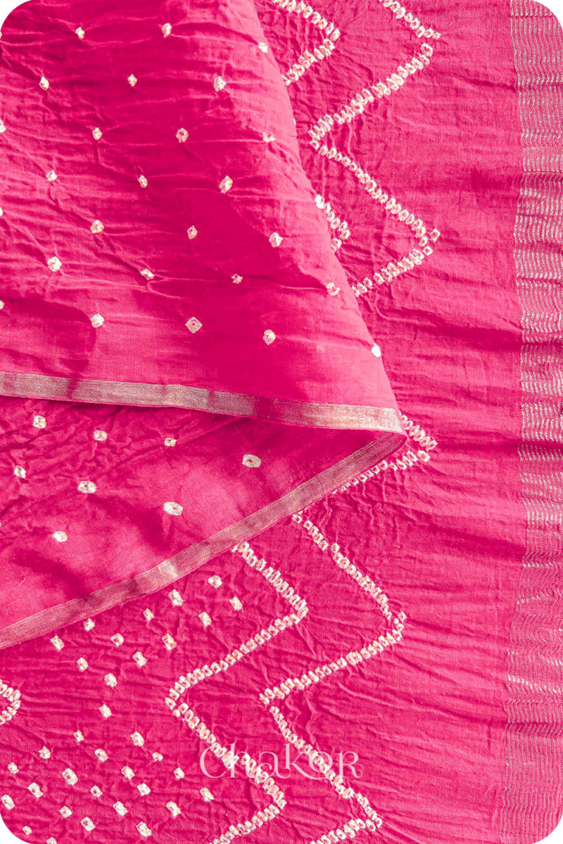 Pink Bandhani Khadi Cotton Saree for Women's clothing online by Chakor.