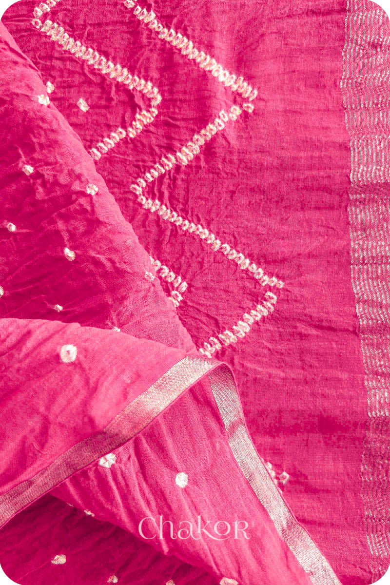 Pink Bandhani Khadi Cotton Saree for Women's clothing online by Chakor.