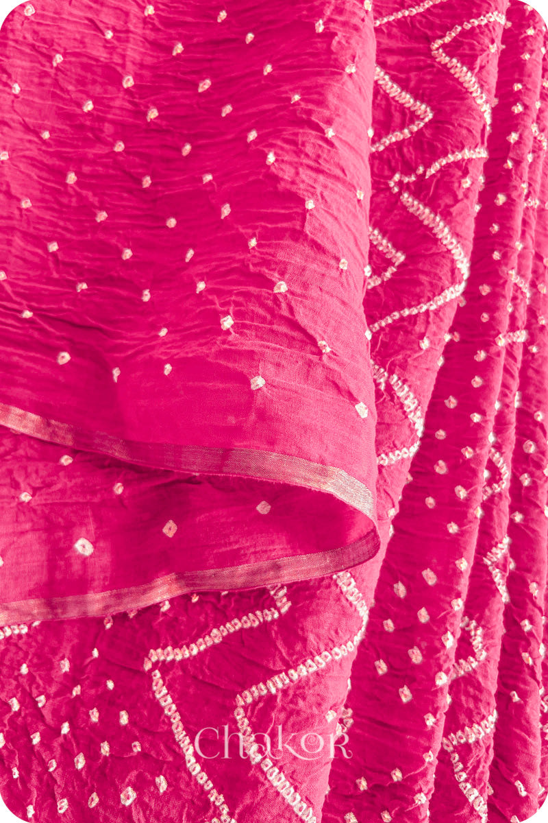 Pink Bandhani Khadi Cotton Saree for Women's clothing online by Chakor.