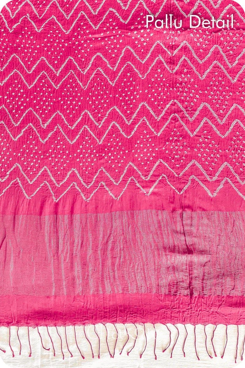 Pink Bandhani Khadi Cotton Saree for Women's clothing online by Chakor.