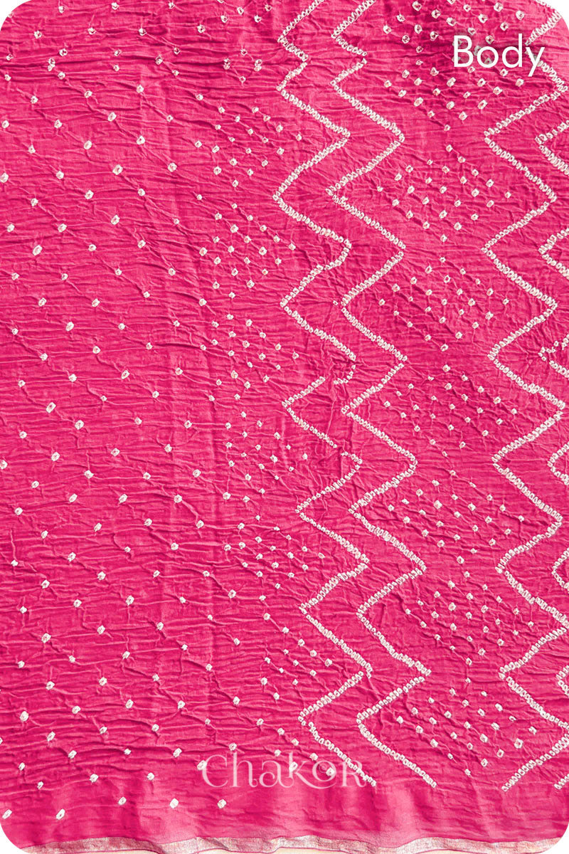 Pink Bandhani Khadi Cotton Saree for Women's clothing online by Chakor.