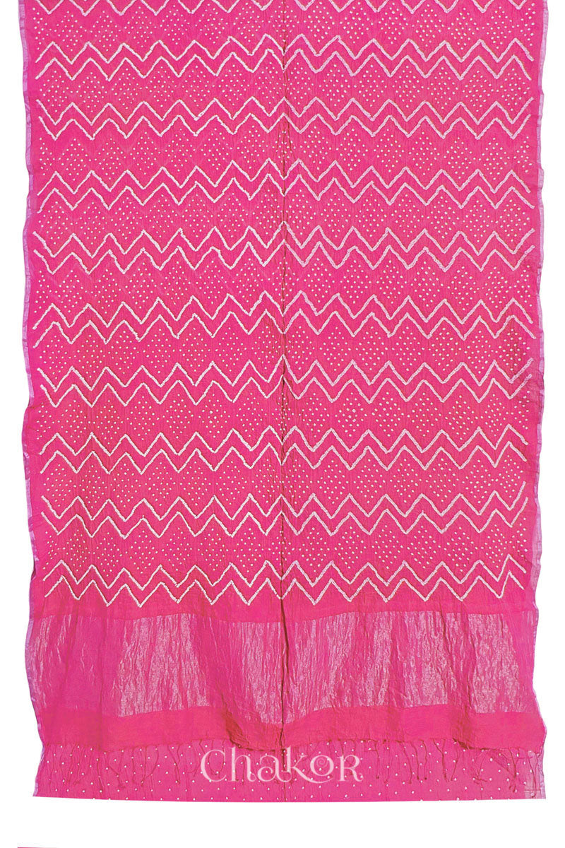 Pink Bandhani Khadi Cotton Saree for Women's clothing online by Chakor.