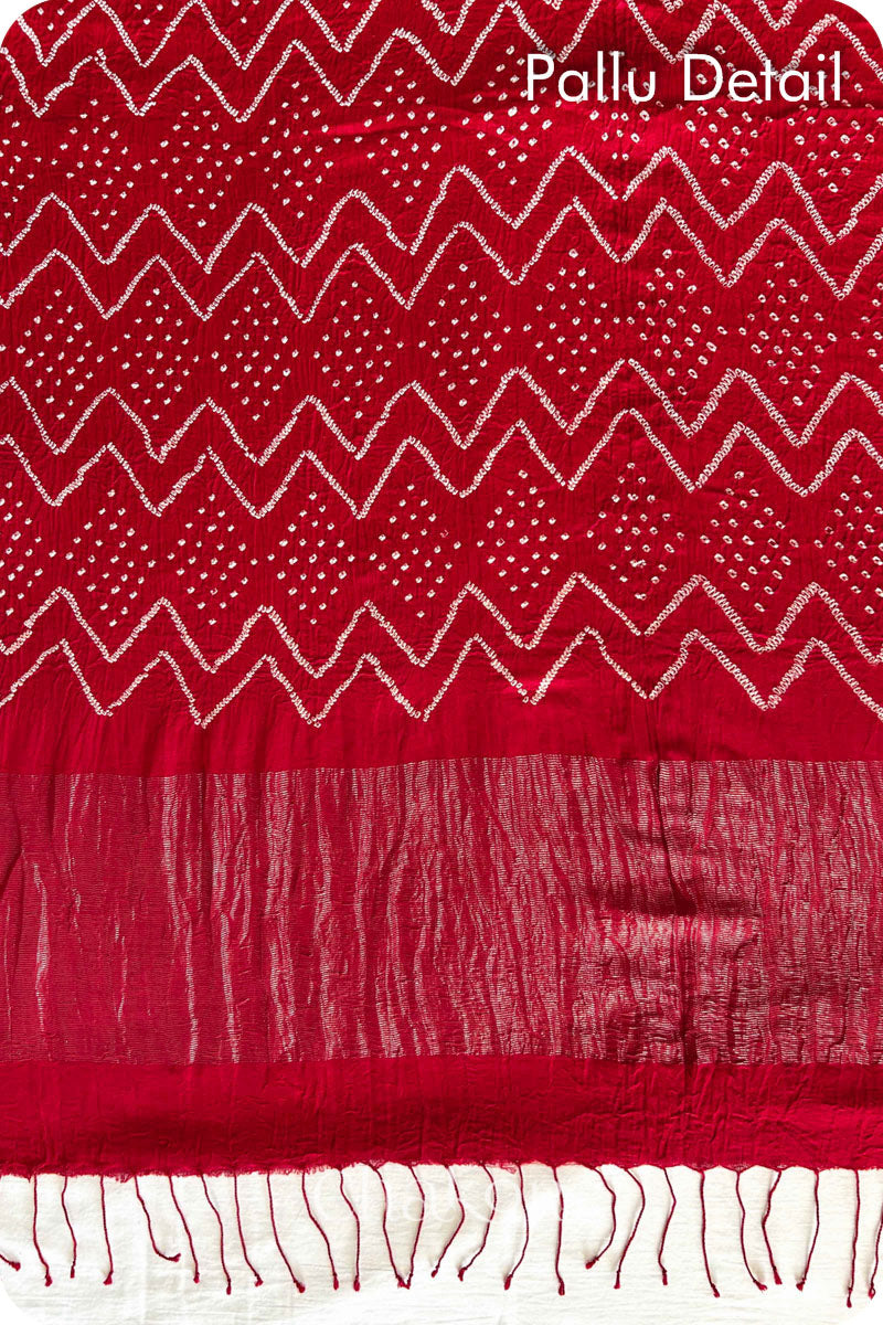 Red Bandhani Khadi Cotton Saree for Women's clothing online by Chakor.