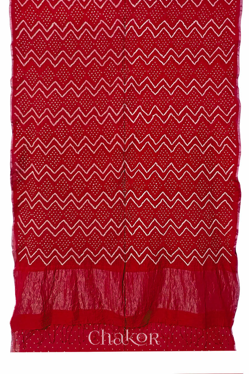 Red Bandhani Khadi Cotton Saree for Women's clothing online by Chakor.