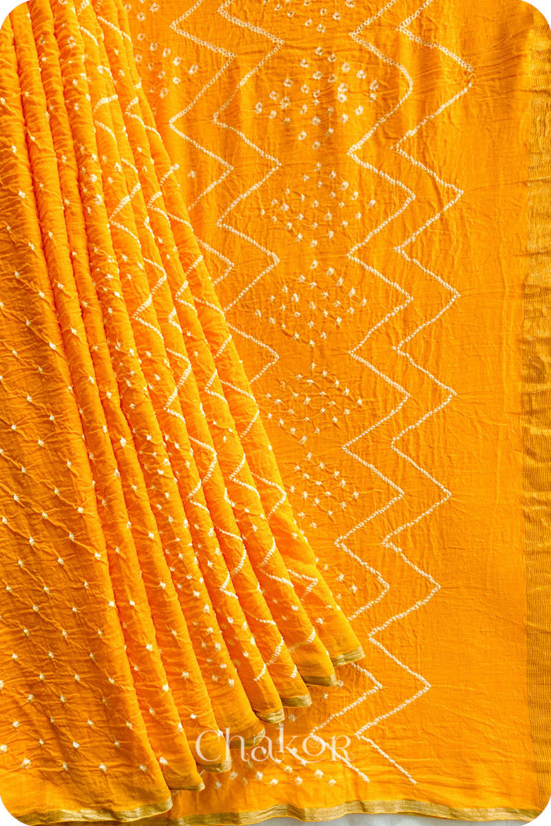 Yellow Bandhani Khadi Cotton Saree for Women's clothing online by Chakor.