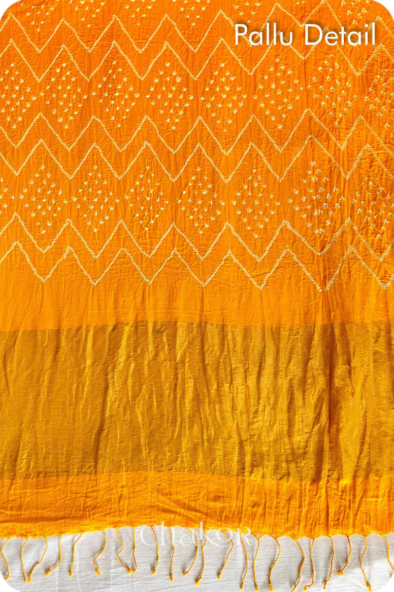 Yellow Bandhani Khadi Cotton Saree for Women's clothing online by Chakor.