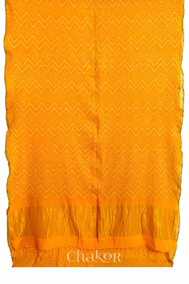 Yellow Bandhani Khadi Cotton Saree for Women's clothing online by Chakor.