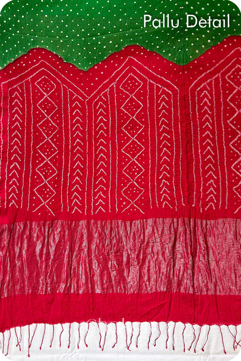 Mehendi Red Bandhani Khadi Cotton Saree for Women's clothing online by Chakor.