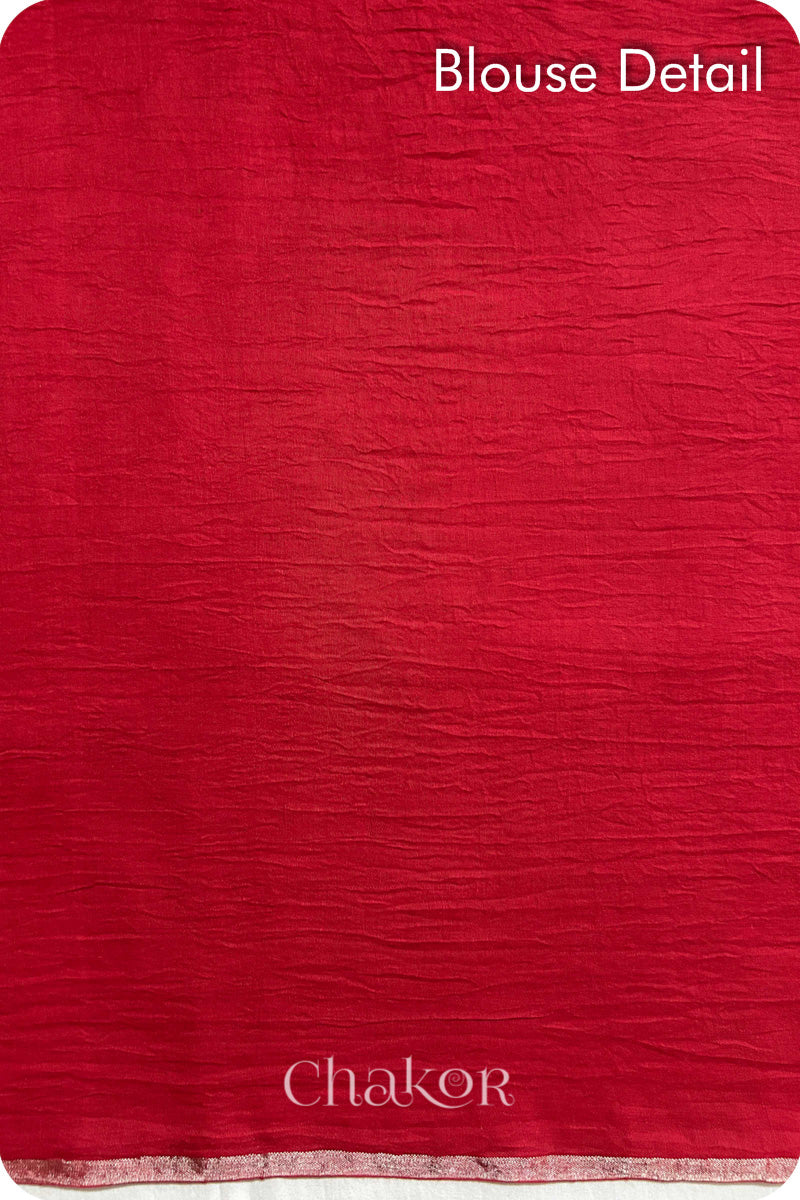 Mehendi Red Bandhani Khadi Cotton Saree for Women's clothing online by Chakor.