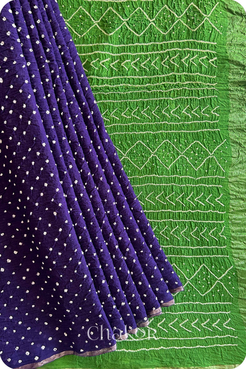 Purple Mehendi Bandhani Khadi Cotton Saree for Women's clothing online by Chakor.