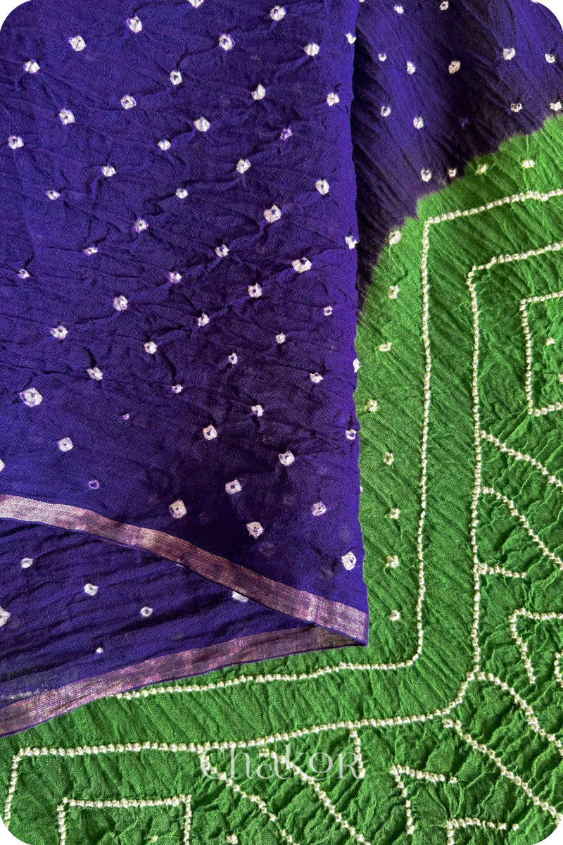 Purple Mehendi Bandhani Khadi Cotton Saree for Women's clothing online by Chakor.