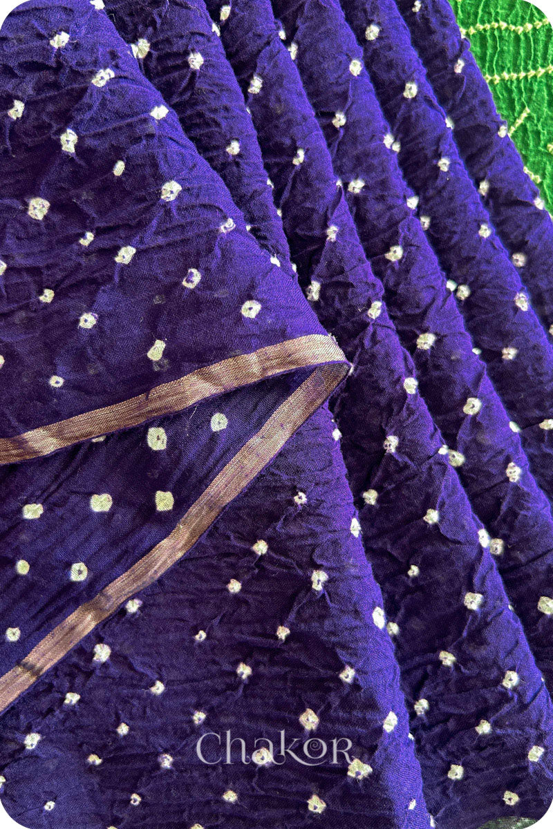 Purple Mehendi Bandhani Khadi Cotton Saree for Women's clothing online by Chakor.