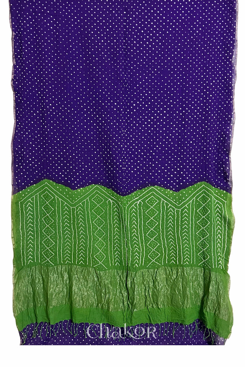 Purple Mehendi Bandhani Khadi Cotton Saree for Women's clothing online by Chakor.