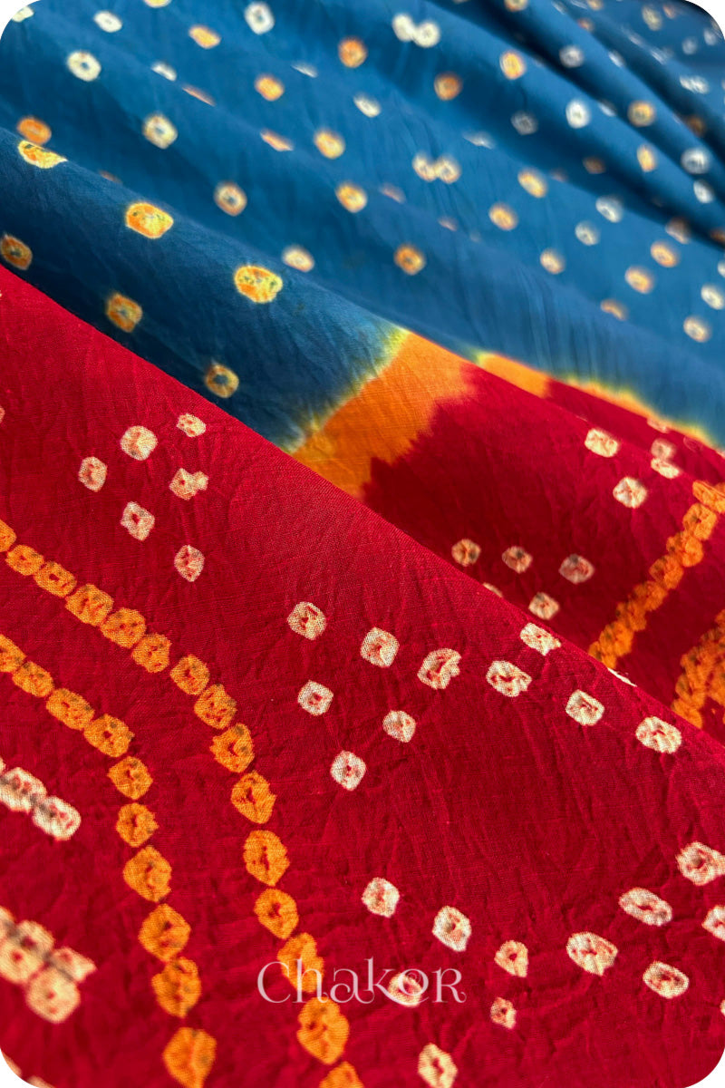 Indigo Red Indigo Bandhani Khadi Cotton Saree for Women's clothing online by Chakor.