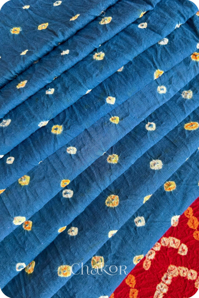 Indigo Red Indigo Bandhani Khadi Cotton Saree for Women's clothing online by Chakor.