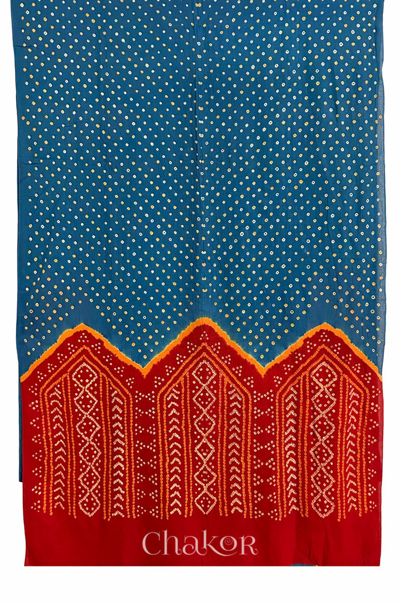 Indigo Red Indigo Bandhani Khadi Cotton Saree for Women's clothing online by Chakor.