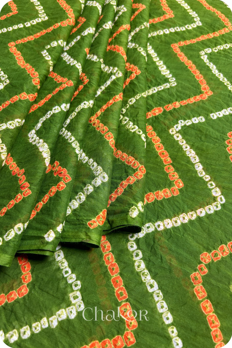 Mehendi Green Bandhani Mul Cotton Saree