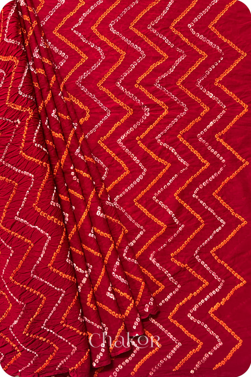 Red Bandhani Mul Cotton Saree