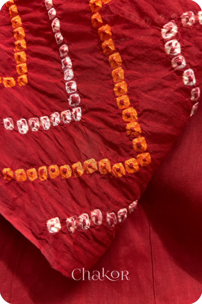 Red Bandhani Mul Cotton Saree