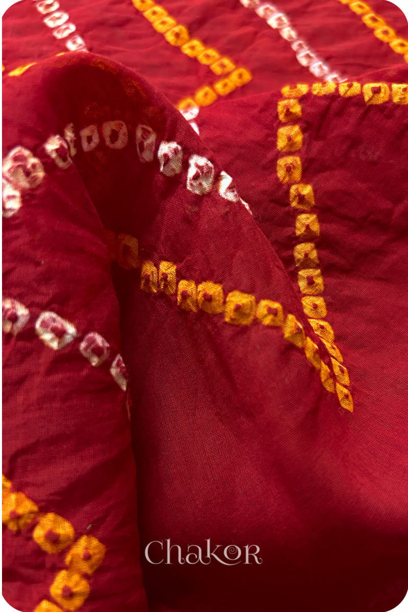 Red Bandhani Mul Cotton Saree