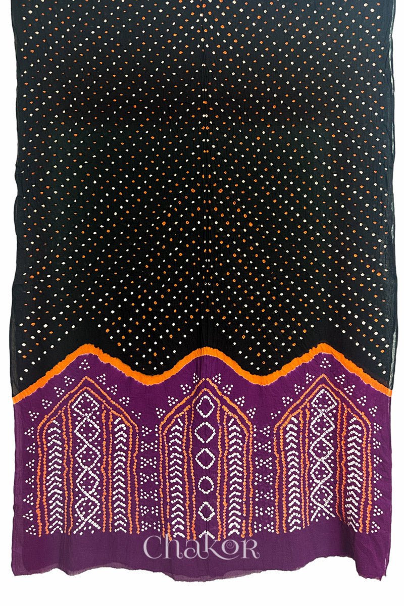 Black Magenta Bandhani Mul Cotton Saree