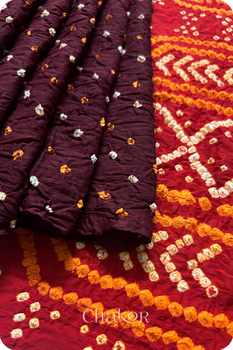 Maroon Red Bandhani Mul Cotton Saree