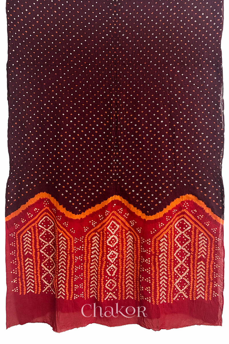 Maroon Red Bandhani Mul Cotton Saree