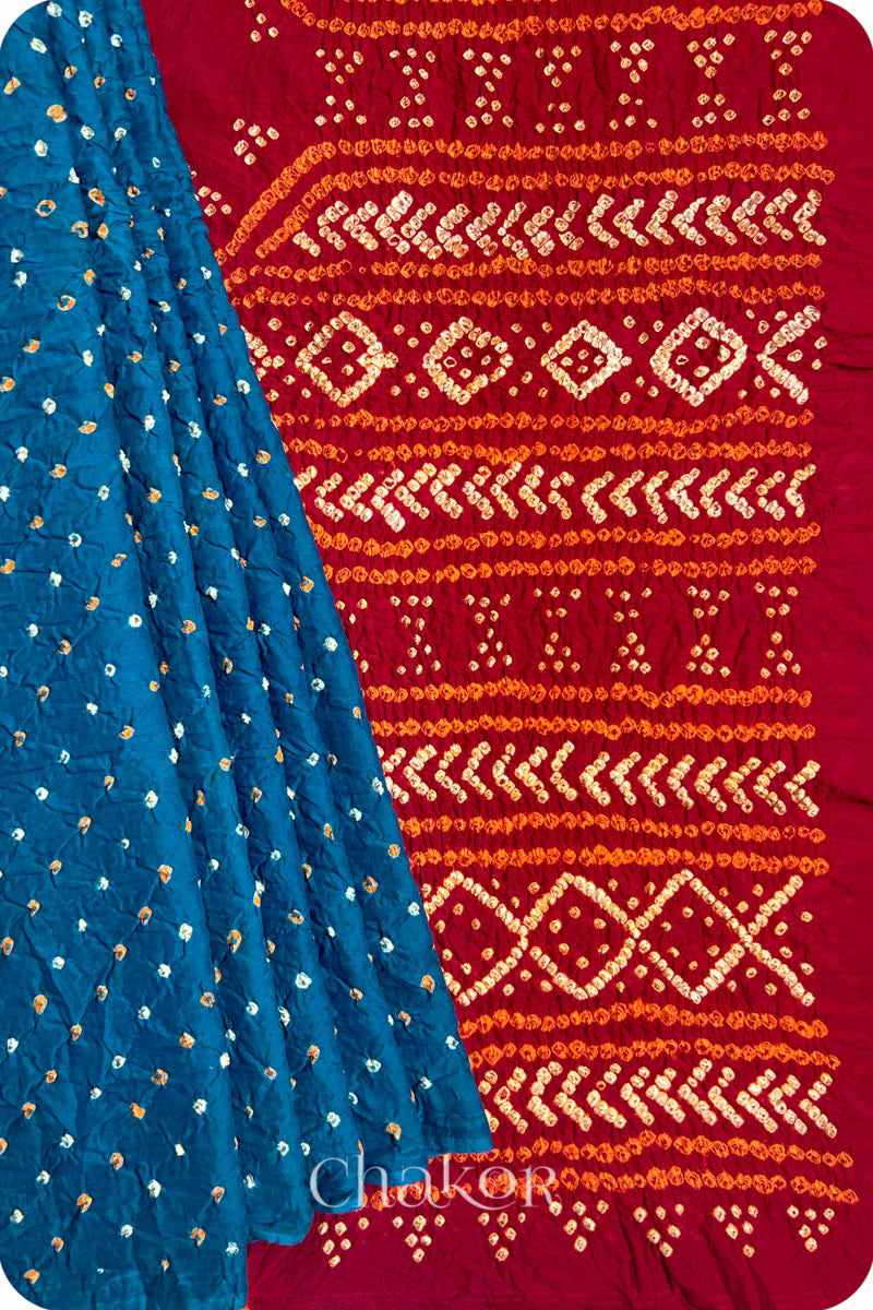 Indigo Red Bandhani Mul Cotton Saree