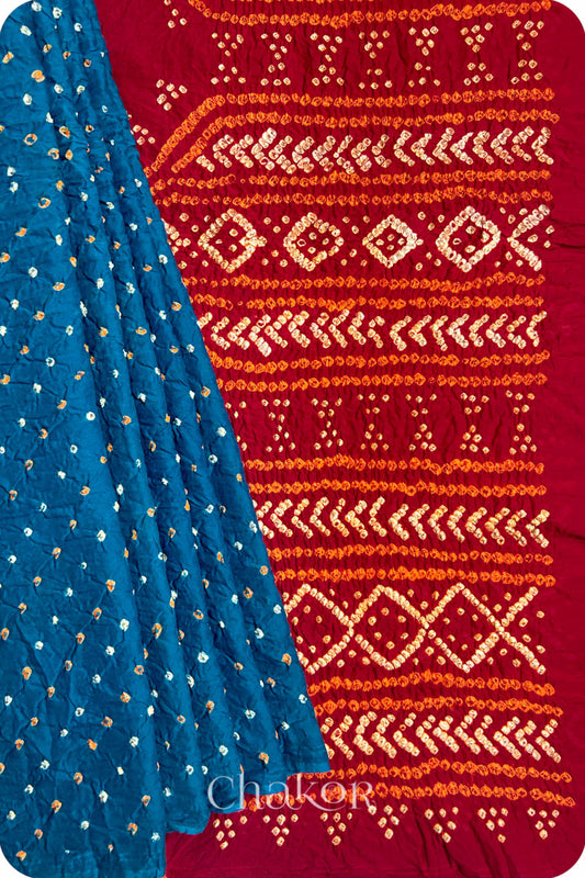 Indigo Red Bandhani Mul Cotton Saree