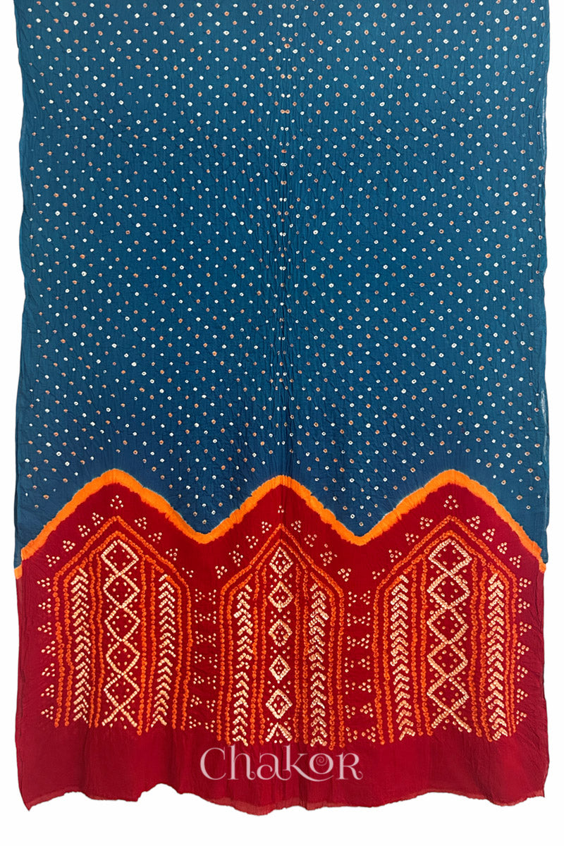 Indigo Red Bandhani Mul Cotton Saree