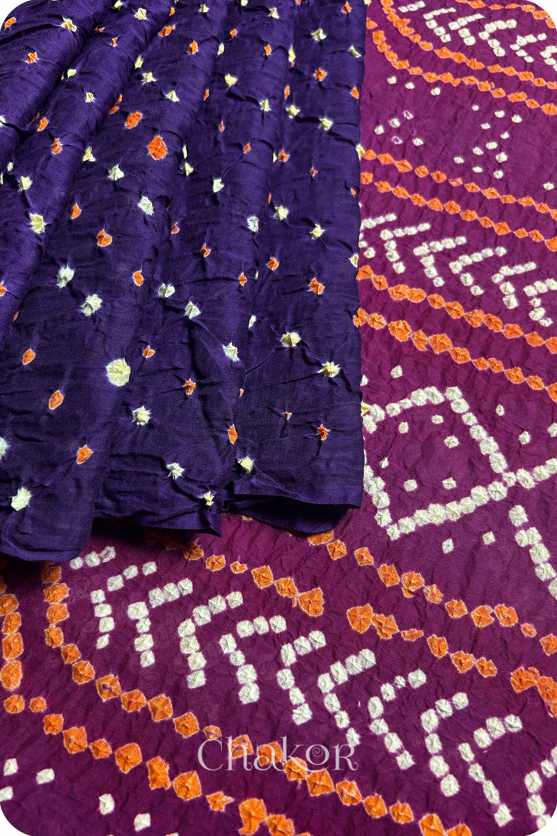 Purple Magenta Bandhani Mul Cotton Saree