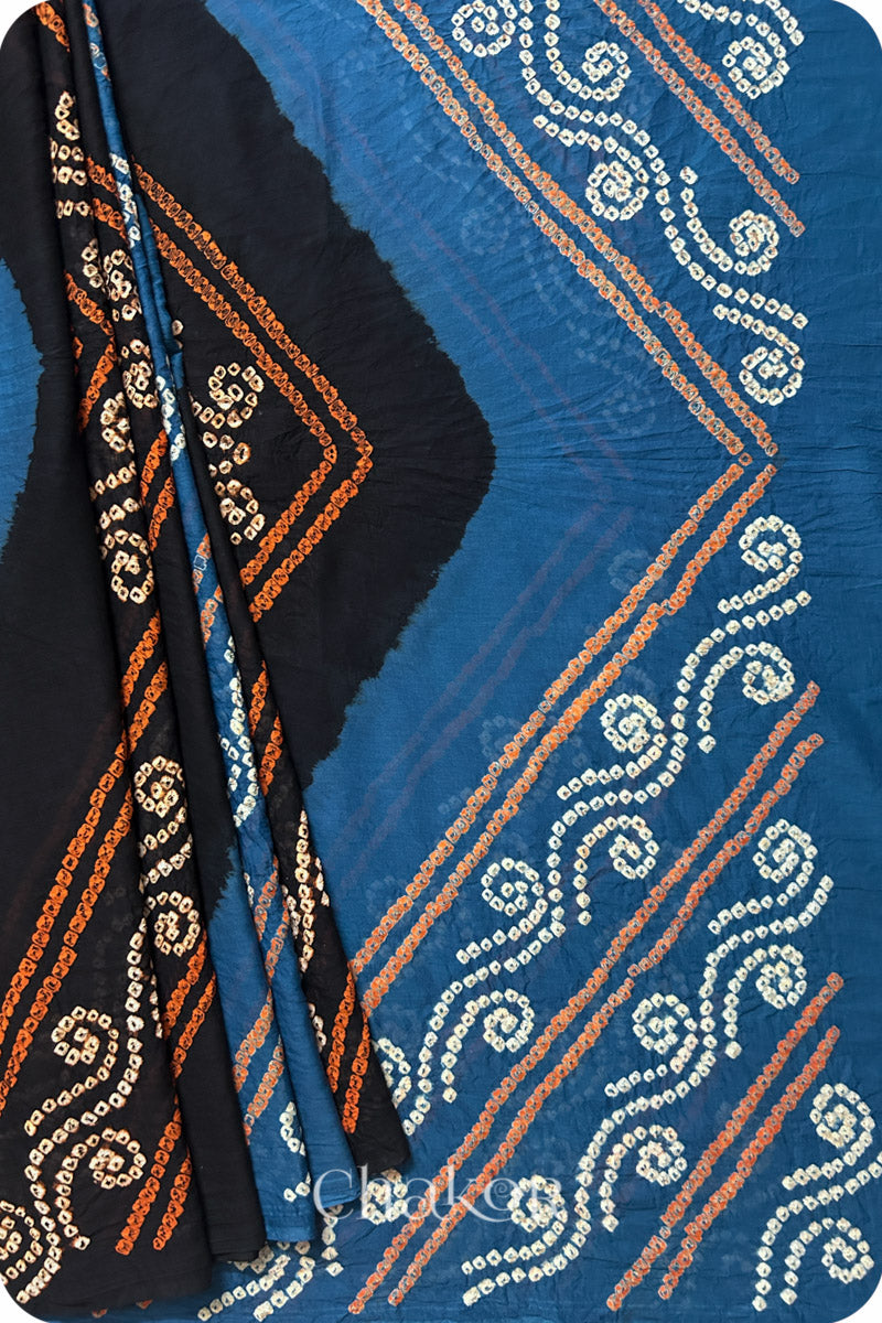 Black Indigo Bandhani Mul Cotton Saree