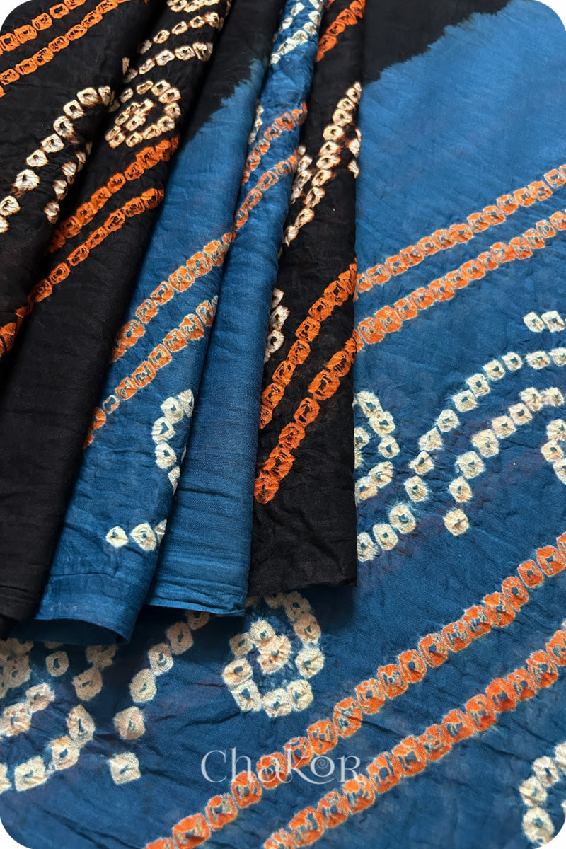 Black Indigo Bandhani Mul Cotton Saree