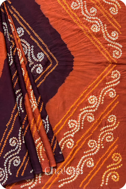 Maroon Rust Bandhani Mul Cotton Saree