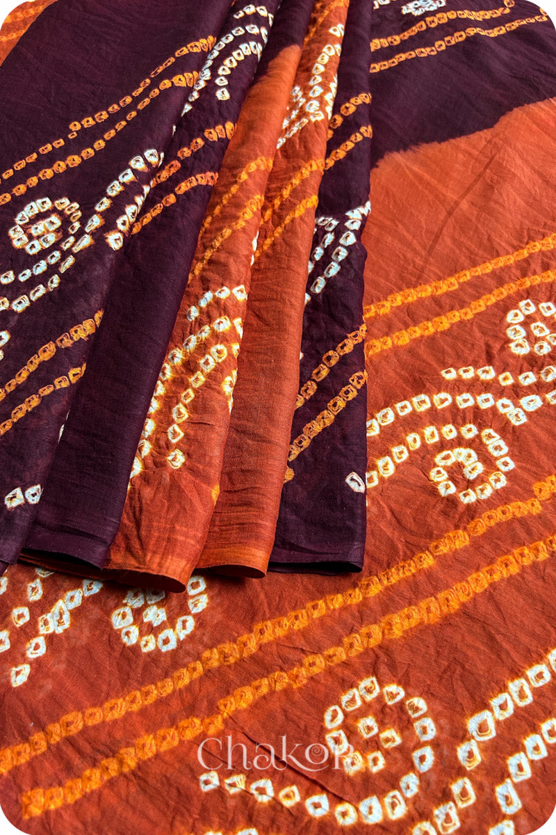 Maroon Rust Bandhani Mul Cotton Saree