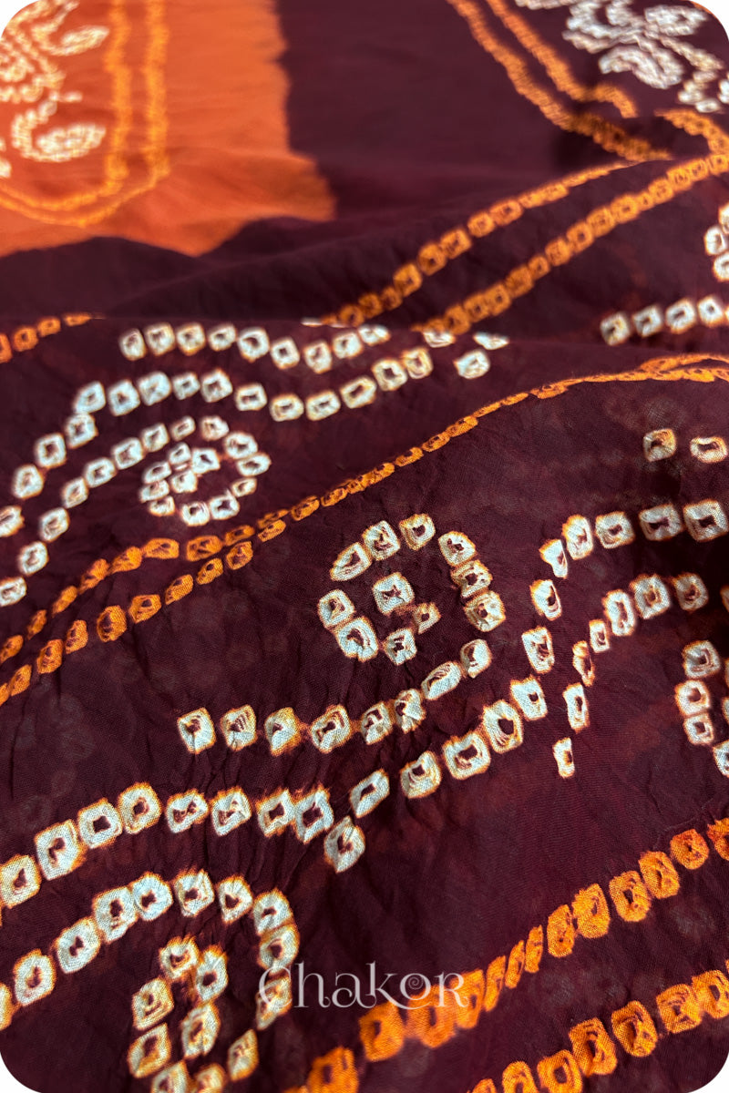 Maroon Rust Bandhani Mul Cotton Saree