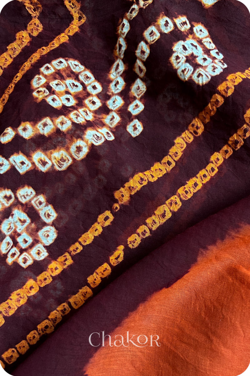 Maroon Rust Bandhani Mul Cotton Saree