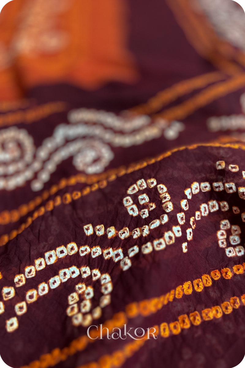 Maroon Rust Bandhani Mul Cotton Saree