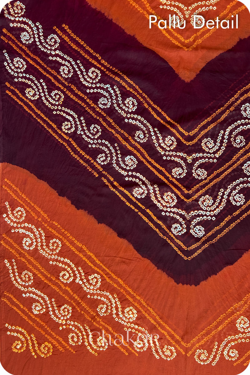 Maroon Rust Bandhani Mul Cotton Saree