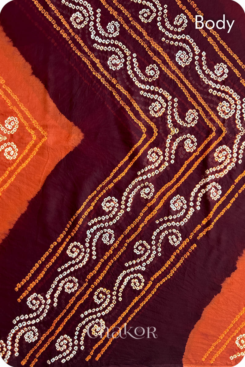 Maroon Rust Bandhani Mul Cotton Saree