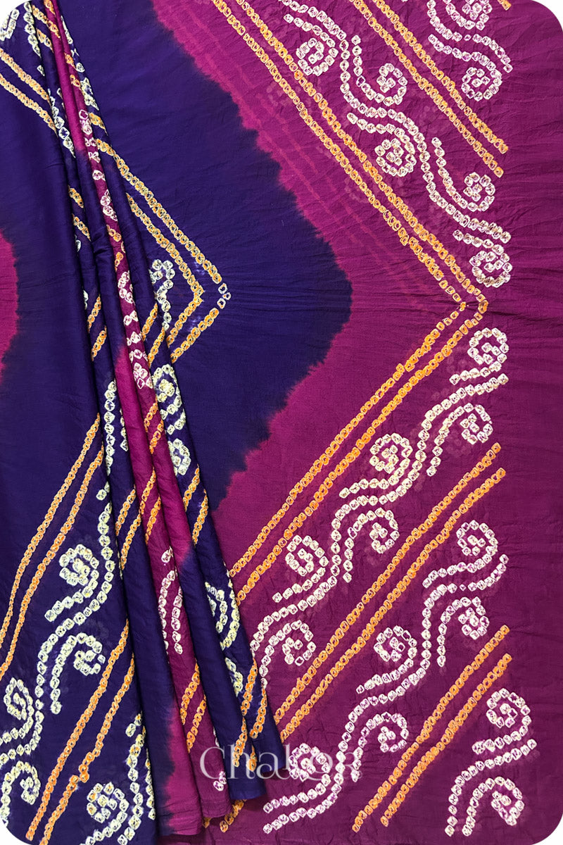 Purple Magenta Bandhani Mul Cotton Saree